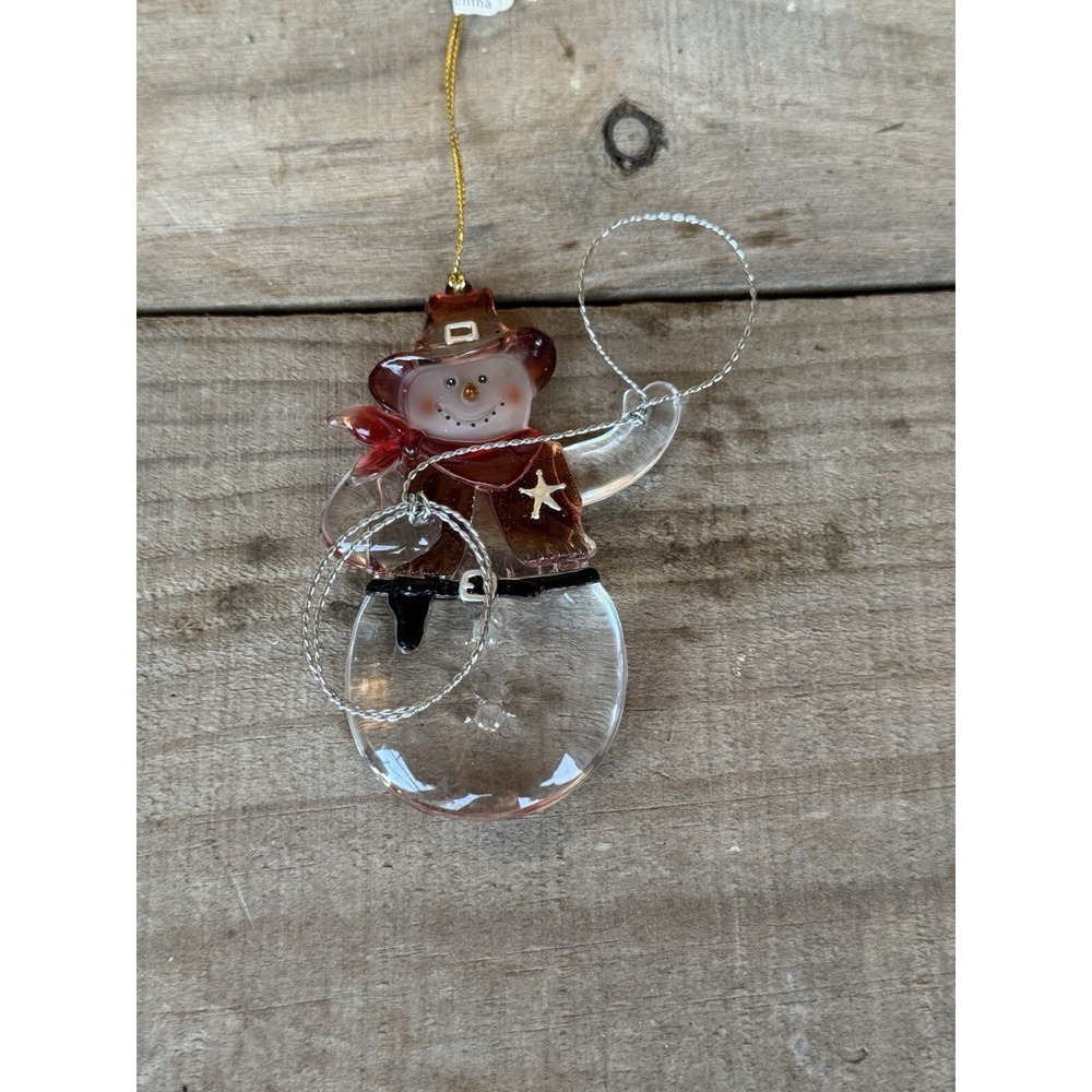 Gerson Cowboy Sheriff Snowman Christmas‎ Ornament Acrylic Holding Metal Lasso